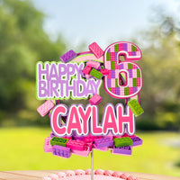 Toy Building Bricks 3D Birthday Cake Topper for Girl