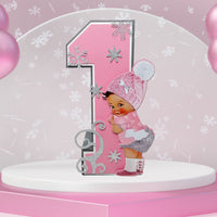 3D Birthday Number Block - Pink, Silver Winter
