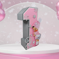 3D Birthday Number Block - Pink, Silver Winter
