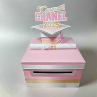 Pink, White, and Light Gold Graduation Card Box
