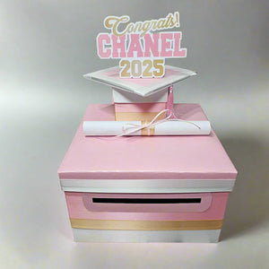 Pink, White, and Light Gold Graduation Card Box