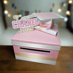 Pink, White, and Light Gold Graduation Card Box