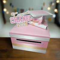 Pink, White, and Light Gold Graduation Card Box
