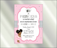 Princess Baby Shower Invite and Diaper Raffle, Pink & Silver
