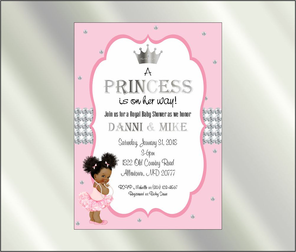 Princess Baby Shower Invite and Diaper Raffle, Pink & Silver