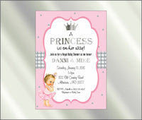 Princess Baby Shower Invite and Diaper Raffle, Pink & Silver
