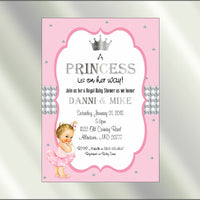 Princess Baby Shower Invite and Diaper Raffle, Pink & Silver