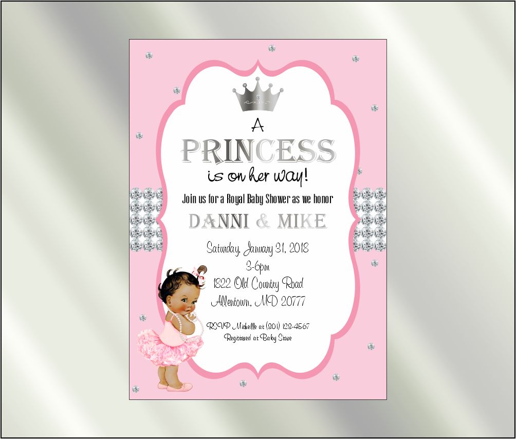 Princess Baby Shower Invite and Diaper Raffle, Pink & Silver