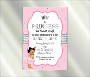 Princess Baby Shower Invite and Diaper Raffle, Pink & Silver