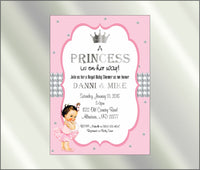 Princess Baby Shower Invite and Diaper Raffle, Pink & Silver
