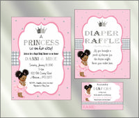 Princess Baby Shower Invite and Diaper Raffle, Pink & Silver
