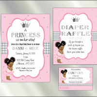 Princess Baby Shower Invite and Diaper Raffle, Pink & Silver