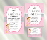 Princess Baby Shower Invite and Diaper Raffle, Pink & Silver
