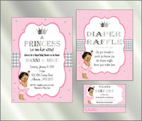 Princess Baby Shower Invite and Diaper Raffle, Pink & Silver
