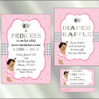 Princess Baby Shower Invite and Diaper Raffle, Pink & Silver