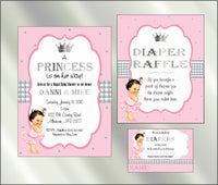 Princess Baby Shower Invite and Diaper Raffle, Pink & Silver
