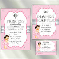 Princess Baby Shower Invite and Diaper Raffle, Pink & Silver