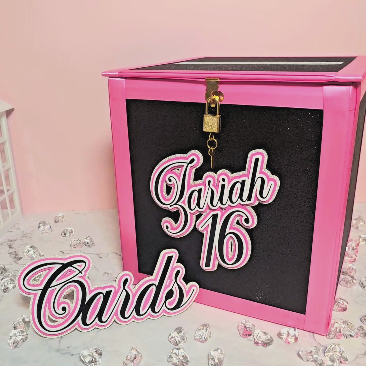 Black, Pink, and Silver Locking Birthday Card Box