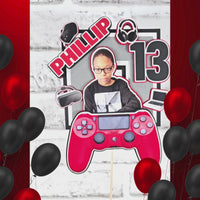 Red and Black Gamer 3D Birthday Photo Cake Topper
