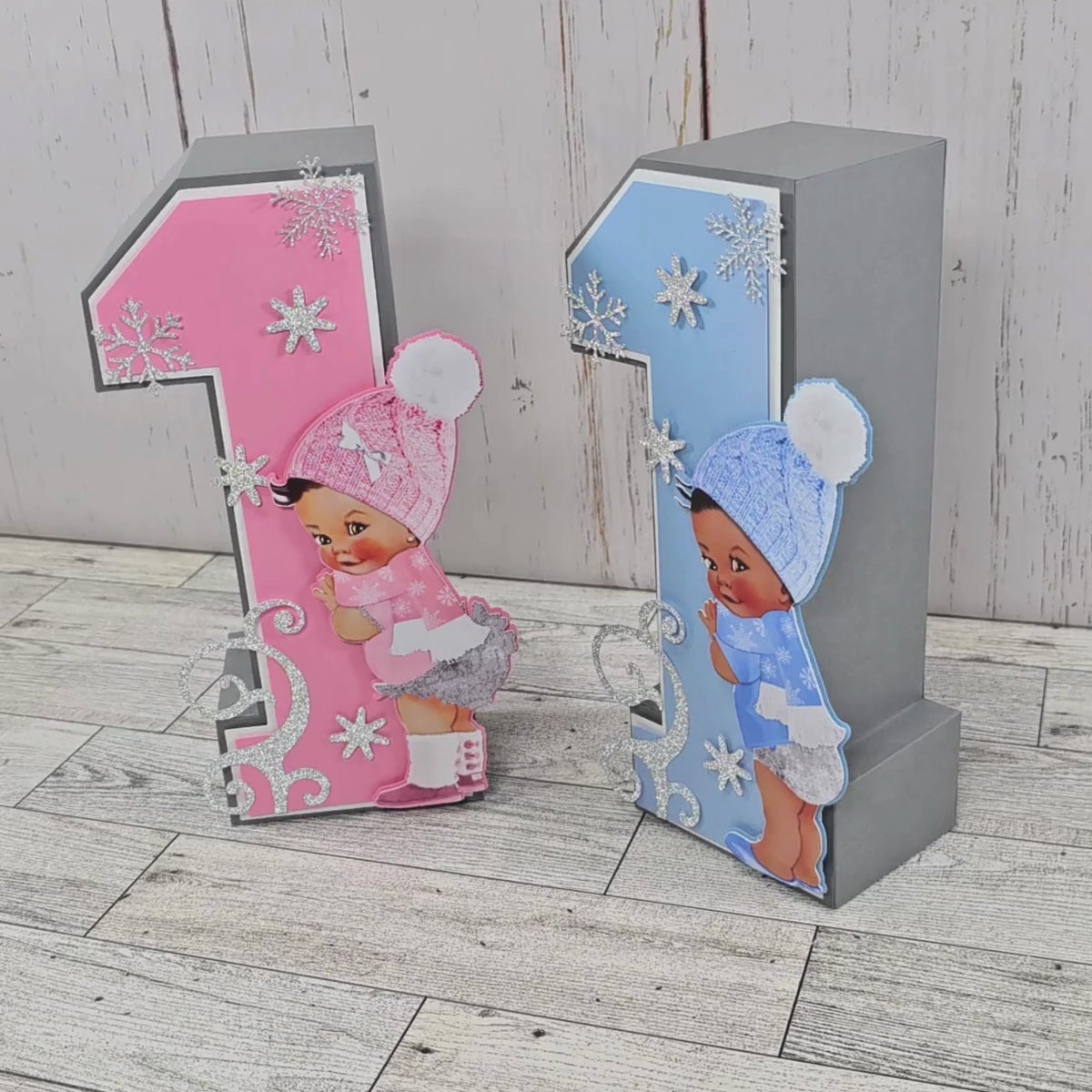 3D Birthday Number Block - Pink, Silver Winter