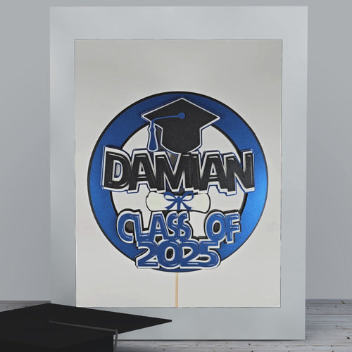 Blue and Black Graduation 3D Cake Topper