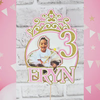 Pink and Gold Princess 3D Birthday Photo Cake Topper
