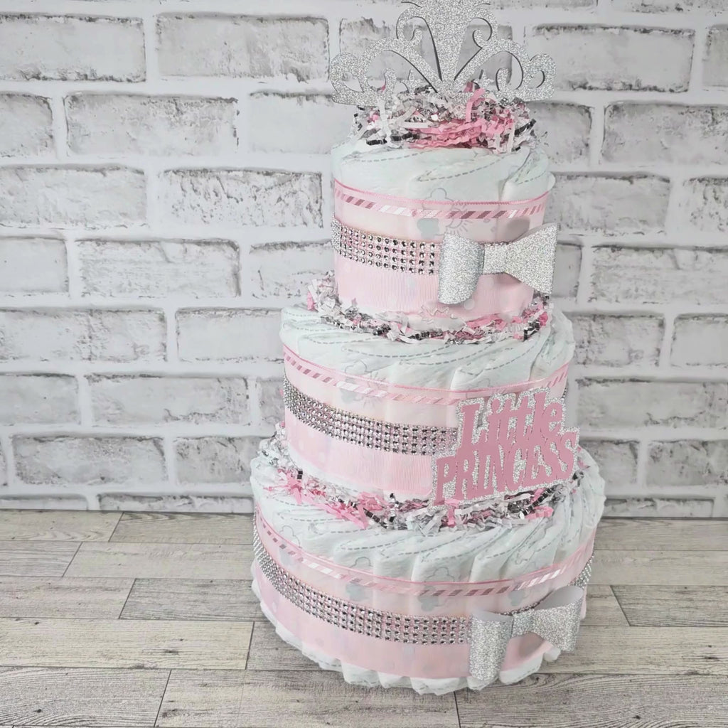 Pink and Silver 3-Tier Little Princess Diaper Cake