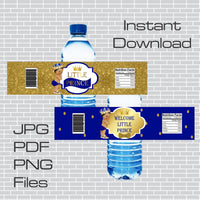 Royal Blue and Gold Royal Prince Water Bottle Labels
