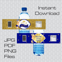 Royal Blue and Gold Royal Prince Water Bottle Labels
