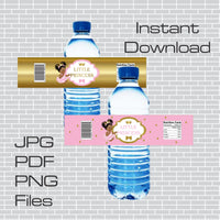 Little Princess Pink and Gold Water Bottle Labels, Curly
