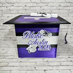 Large Graduation Cap Card Box, Royal Purple, Silver, Black