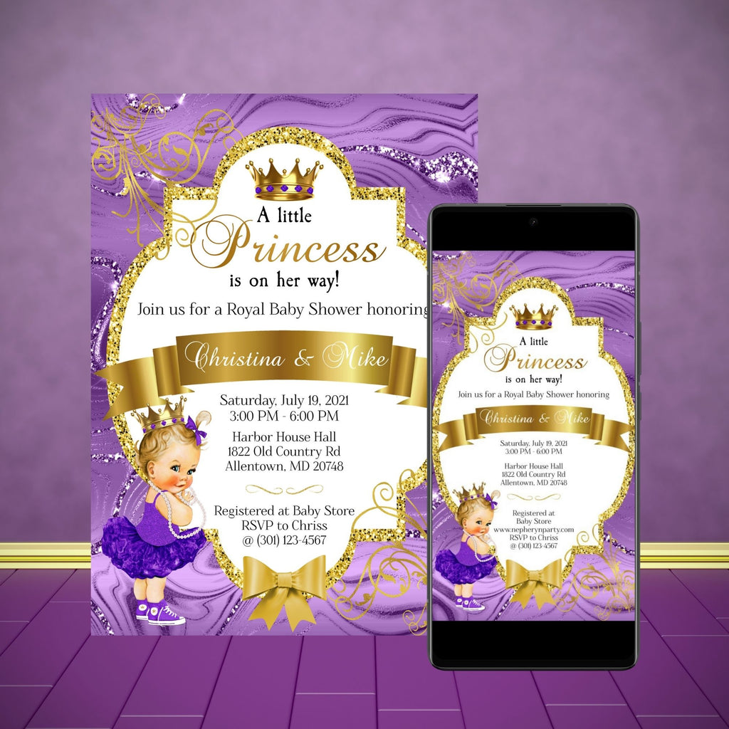 Purple and Gold Little Princess Printable and Digital Invitation