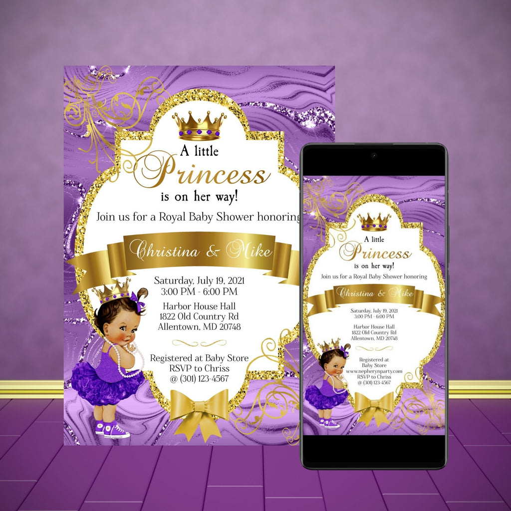 Purple and Gold Little Princess Printable and Digital Invitation