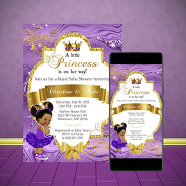 Purple and Gold Little Princess Printable and Digital Invitation