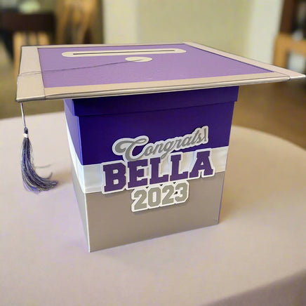 Purple, Silver, & White Grad Card Box, Style 5