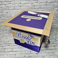 Large Graduation Cap Card Box - Purple, Light Gold, White 10x10x10
