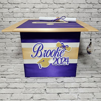 Large Graduation Cap Card Box - Purple, Light Gold, White 10x10x10
