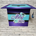 Large Graduation Cap Card Box, Royal Purple, Turquoise, Black