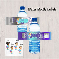 Purple, Teal, and Silver Little Princess Water Bottle Labels, Blonde
