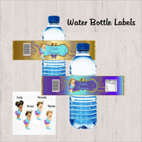 Purple, Teal, and Gold Little Princess Water Bottle Labels
