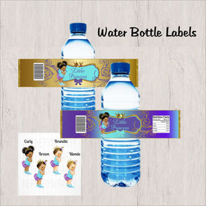 Purple, Teal, and Gold Little Princess Water Bottle Labels