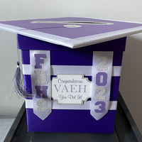 Graduation Cap Card Box - Purple, White 8x8 Style 6