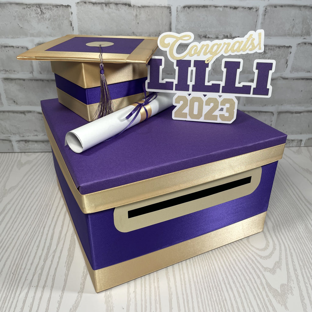 Purple & Light Gold 10x10 Graduation Card Box