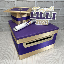 Purple & Light Gold 10x10 Graduation Card Box