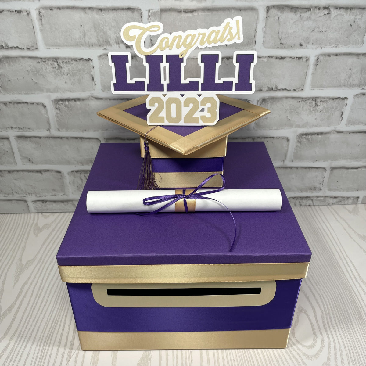 Purple & Light Gold 10x10 Graduation Money Box