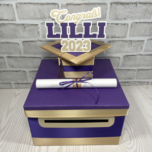 Purple & Light Gold 10x10 Graduation Money Box