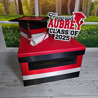 Black, Red, and White Grad Card Box, 10x10x6