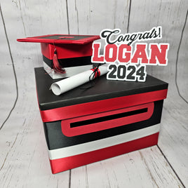 Graduation Card Box - Black, Red, White 10x10
