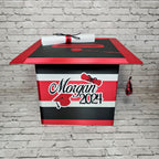 Large Graduation Cap Card Box, Black, Red, White