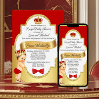 Red and Gold Little Prince Baby Shower Invitation